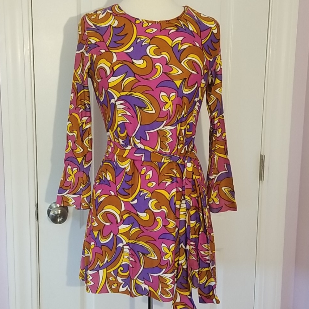 60's 70's Print Mini Acetate dress